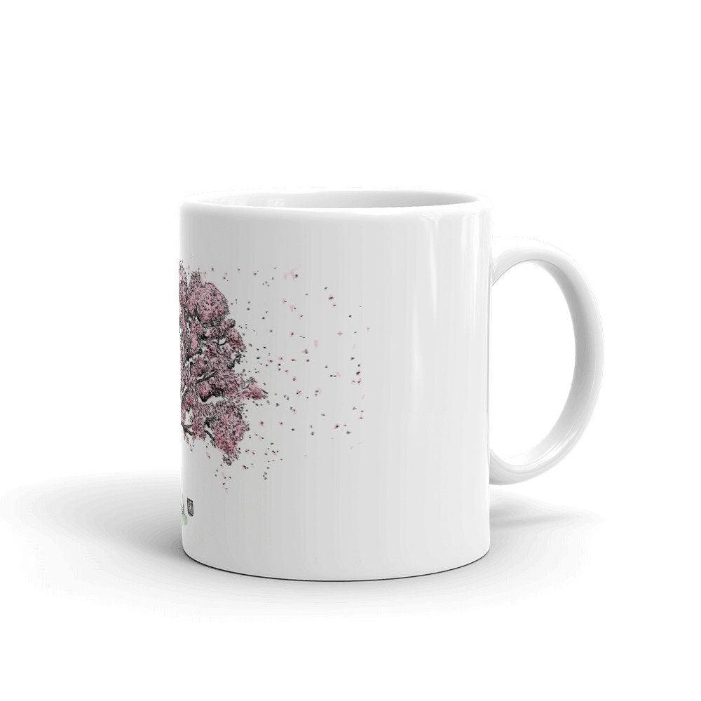 BellavanceInk: Coffee Mug With A Cherry Blossom Tree Being Blown In The Wind Pen & Ink Sketch With Watercolor - BellavanceInk