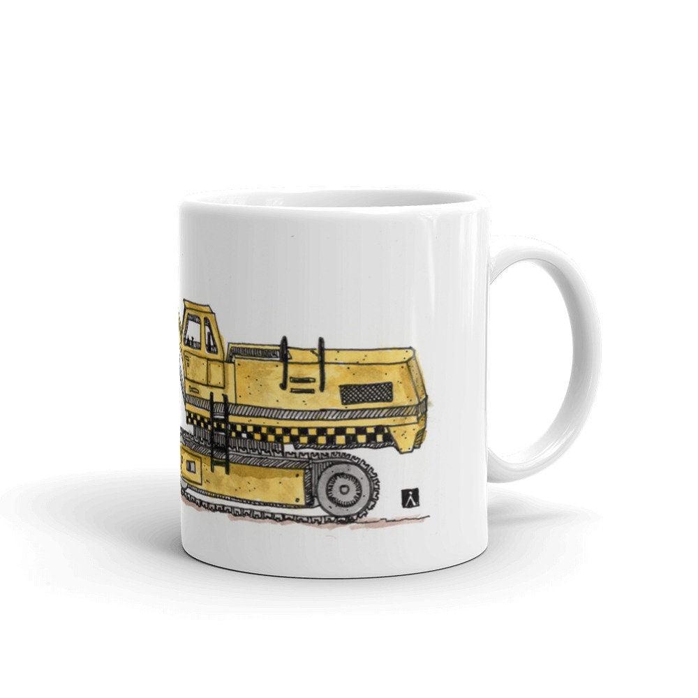 BellavanceInk: Coffee Mug With A Hand Drawn Pen & Ink Watercolor of A Construction Excavator - BellavanceInk