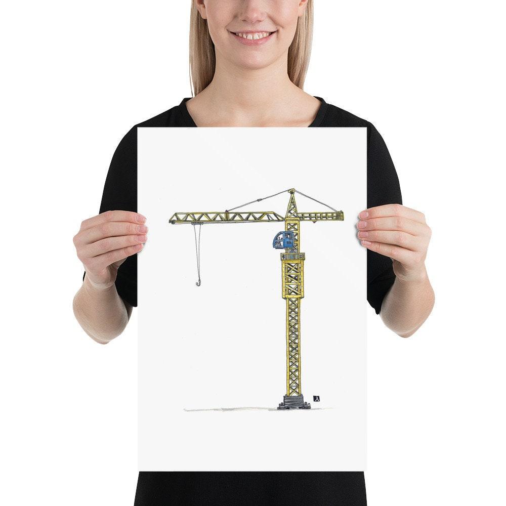 BellavanceInk: Pen & Ink Drawing With Water Color Print of Construction Crane - BellavanceInk