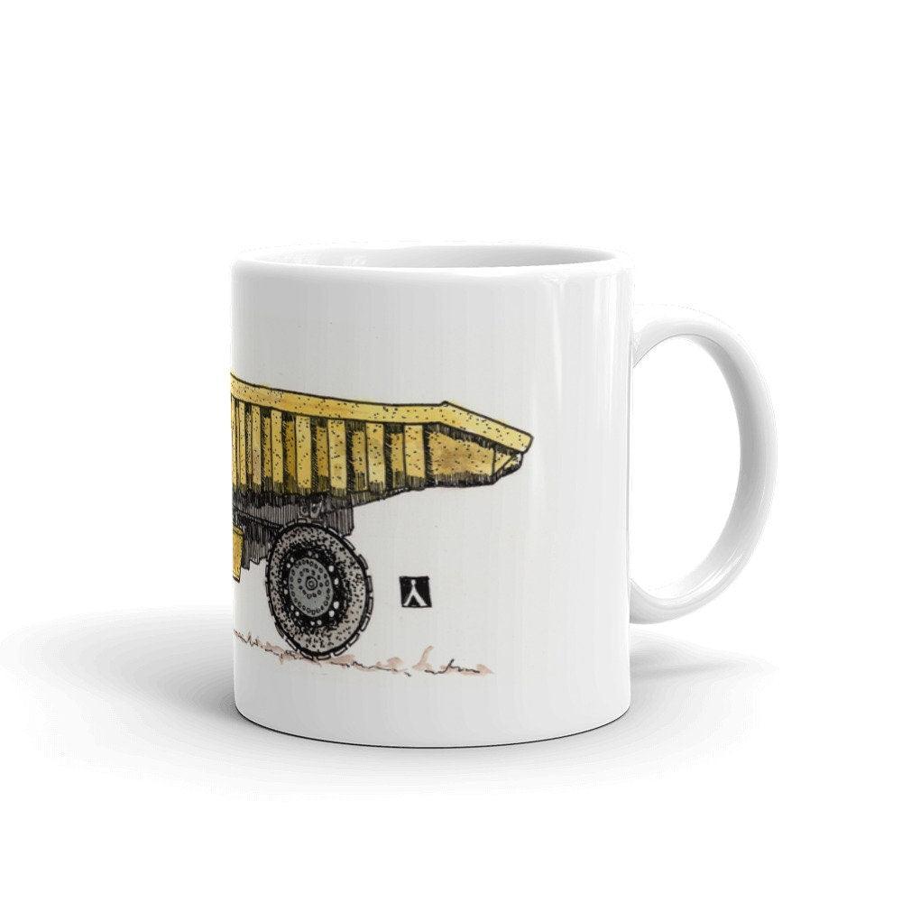 BellavanceInk: Coffee Mug With A Hand Drawn Pen & Ink Watercolor of A Construction Dump Truck - BellavanceInk
