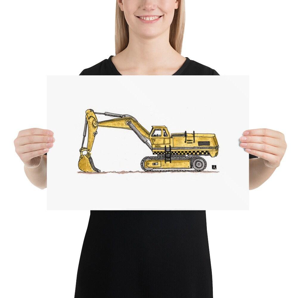 BellavanceInk: Pen & Ink Drawing With Water Color Print of Construction Excavator - BellavanceInk