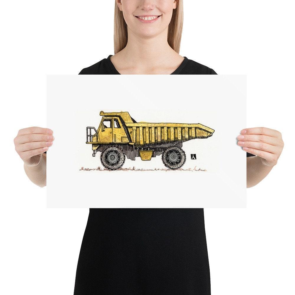BellavanceInk: Pen & Ink Drawing With Water Color Print of Construction Dump Truck - BellavanceInk