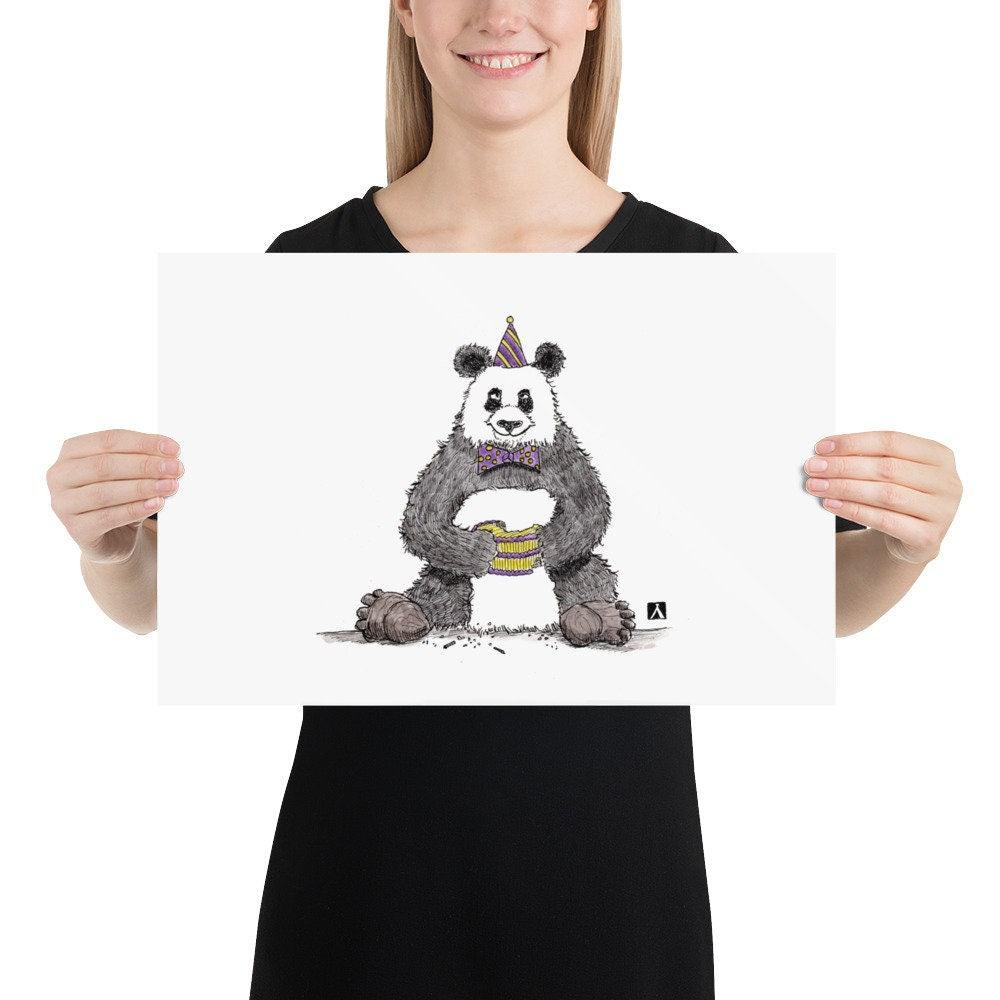 BellavanceInk: Pen & Ink/Watercolor Print Of Panda Ready For A Birthday Party - BellavanceInk