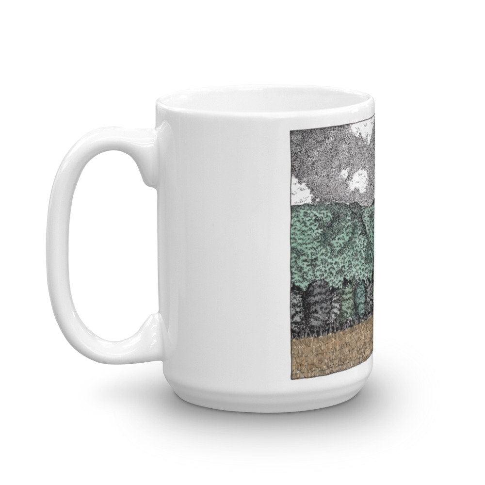 BellavanceInk: Coffee Mug With Pen & Ink Watercolor Sketch Of Crozet House Near The Mountains - BellavanceInk