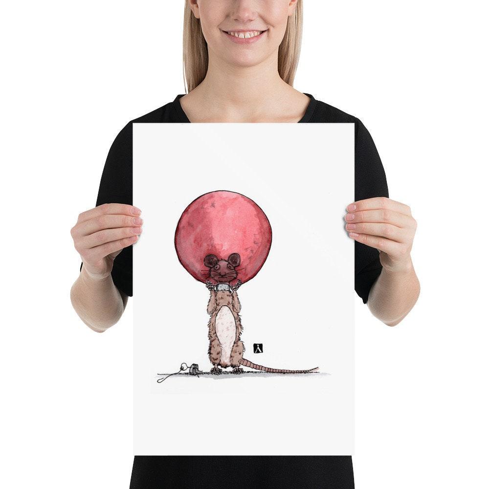 BellavanceInk: Pen & Ink/Watercolor Mouse With Head Stuck In Christmas Ornament Bulb Limited Print - BellavanceInk