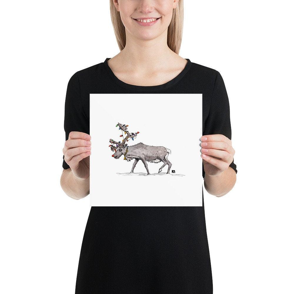 BellavanceInk: Pen & Ink/Watercolor With Rudolph The Red Nosed Reindeer With Christmas Lights Limited Print - BellavanceInk