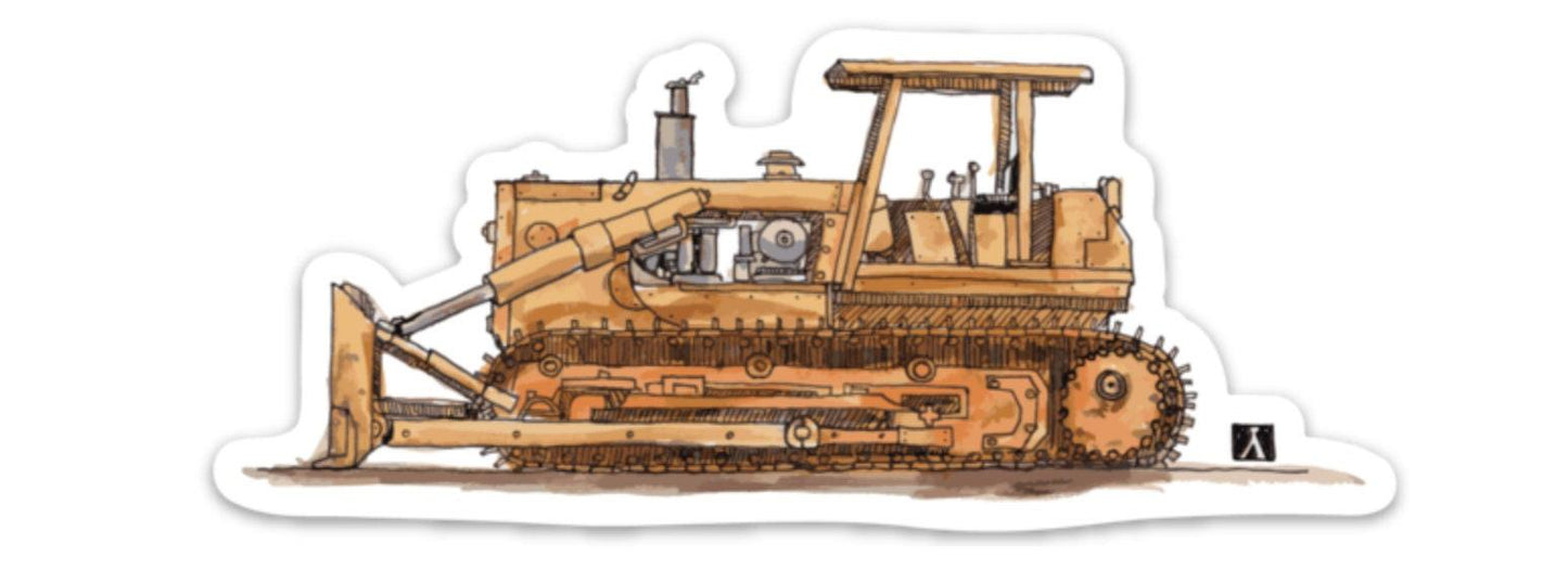 BellavanceInk: Construction Bull Dozer Pen & Ink Watercolor Vinyl Sticker Illustration - BellavanceInk