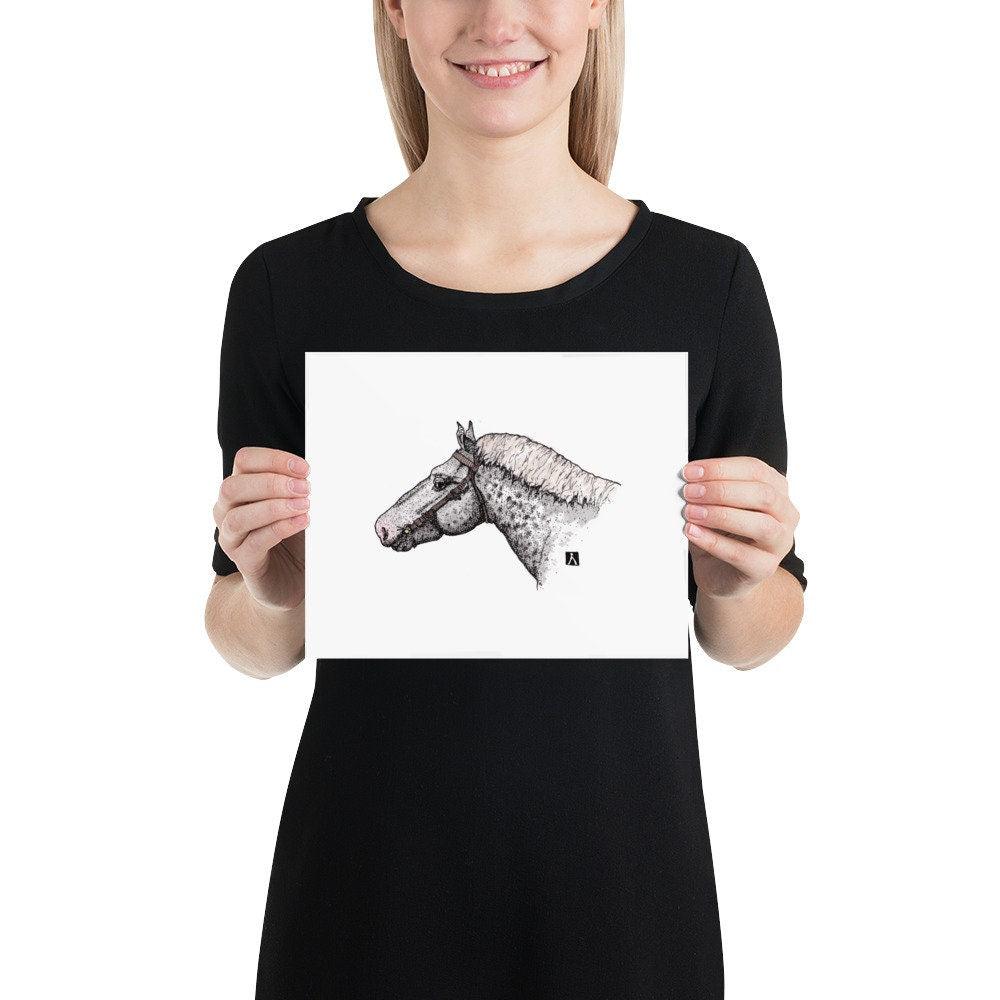 BellavanceInk: Pen & Ink/Watercolor Print Of Percheron Horse Head - BellavanceInk