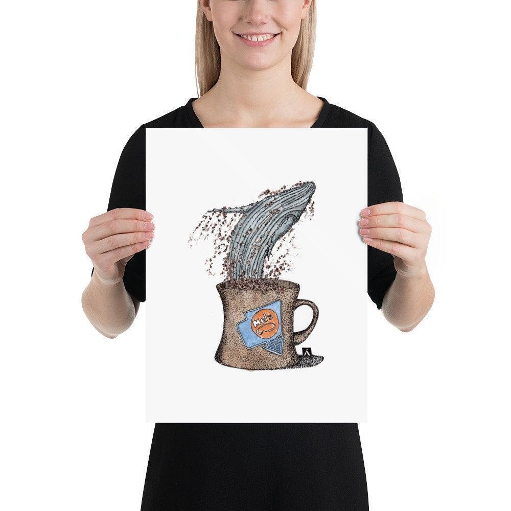 BellavanceInk: Pen & Ink Watercolor Drawing of Blue Whale Jumping Out of An Illustration - BellavanceInk