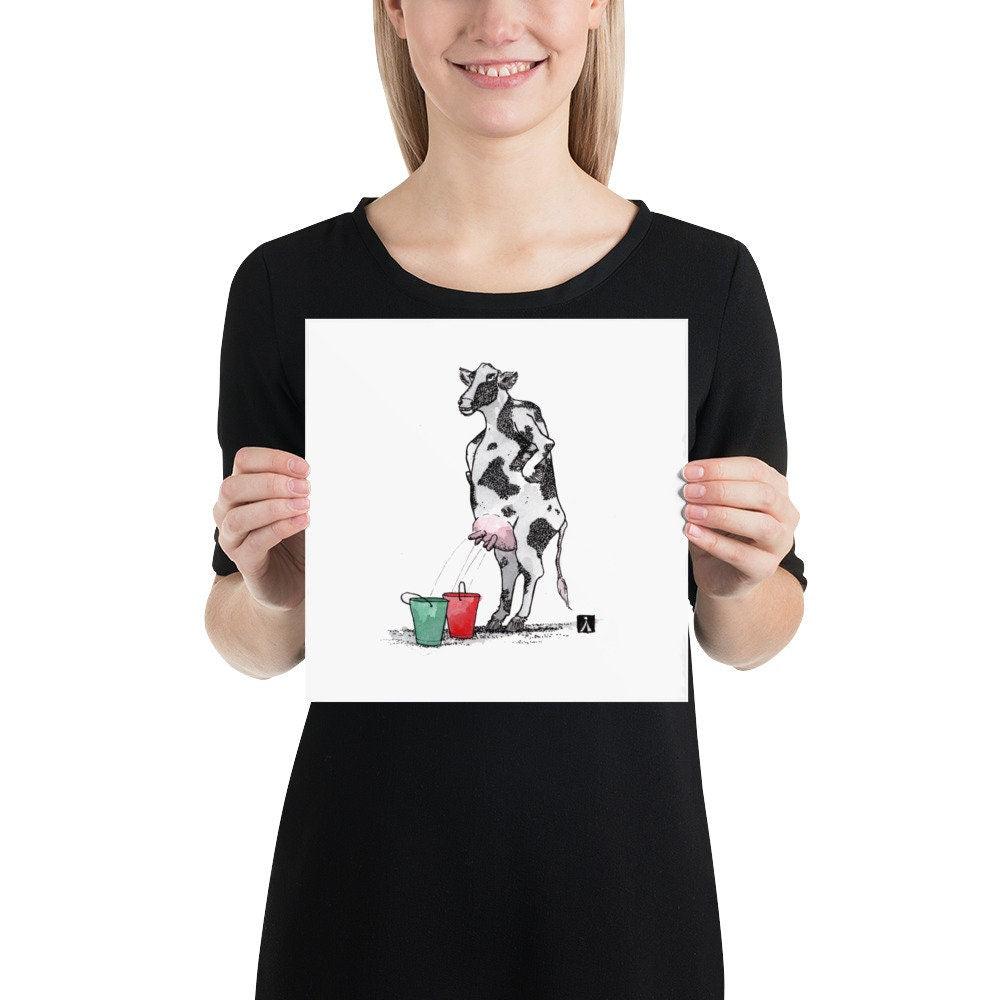 BellavanceInk: Pen & Ink Drawing of Milking Dairy Cow Limited Print - BellavanceInk