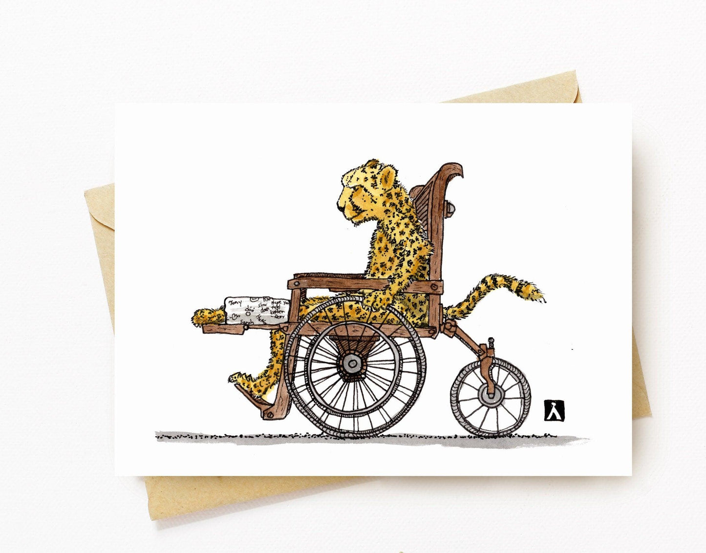 BellavanceInk: Get Well Card With Injured Cheetah In A Wheelchair With Cast 5 x 7 Inches - BellavanceInk