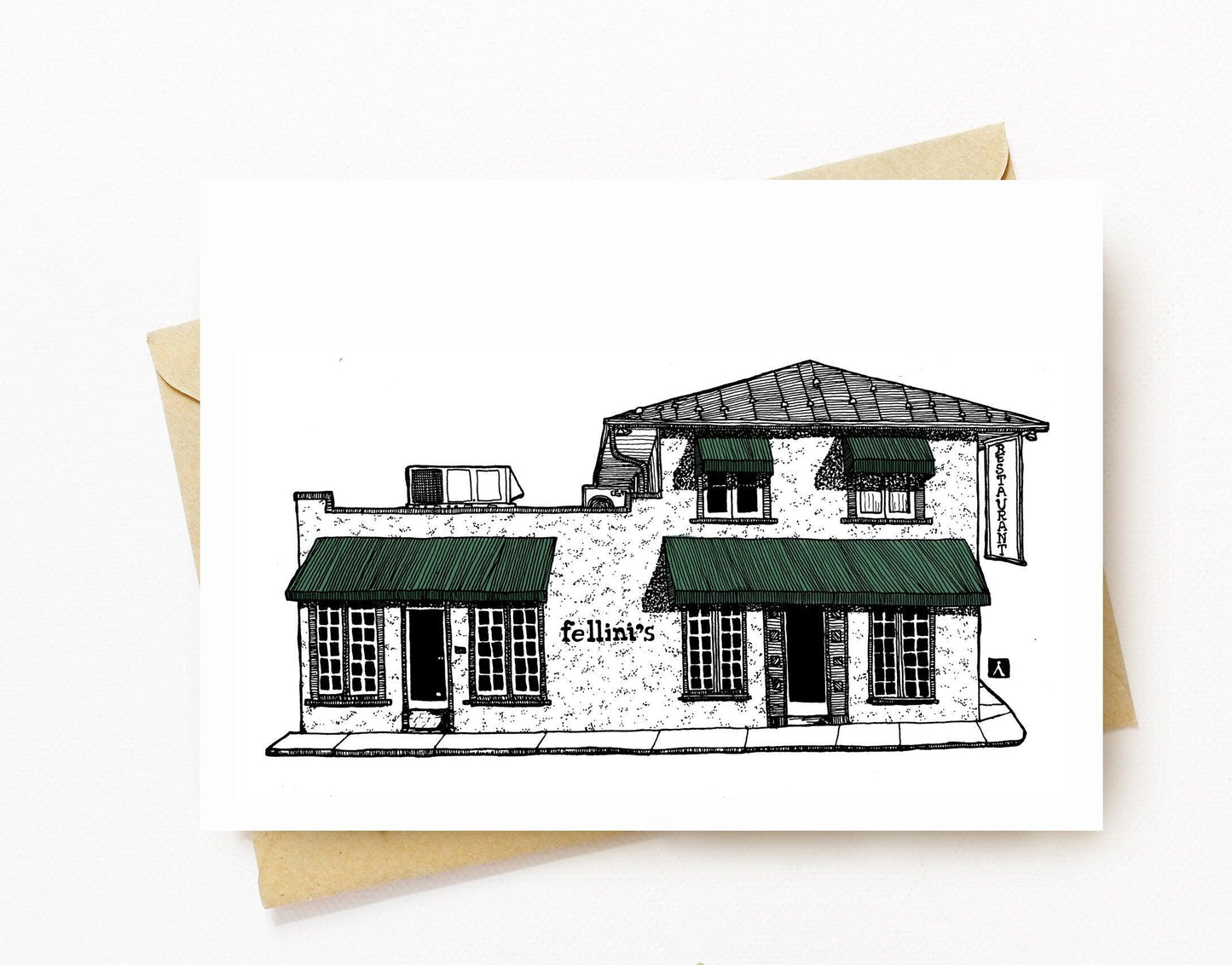 BellavanceInk: Greeting Card With A Pen & Ink Drawing Of Fellini's Restaurant in Downtown Charlottesville Virginia 5 x 7 Inches - BellavanceInk
