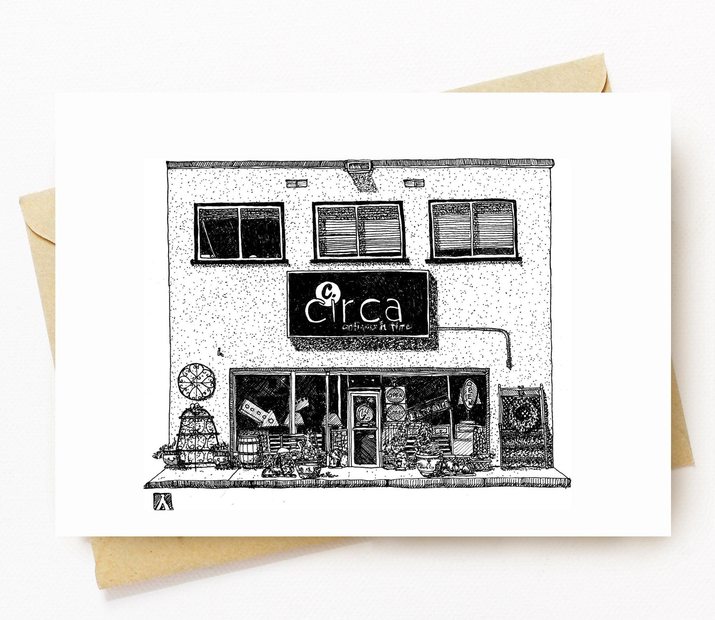 BellavanceInk: Greeting Card With A Pen & Ink Drawing Of Circa Antique Shop Charlottesville 5 x 7 Inches - BellavanceInk