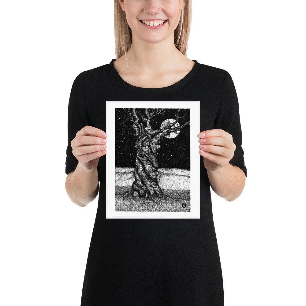 BellavanceInk: Custom Pen & Ink Drawing Print With Your Own Set Of Initials Carved Into The Tree - BellavanceInk