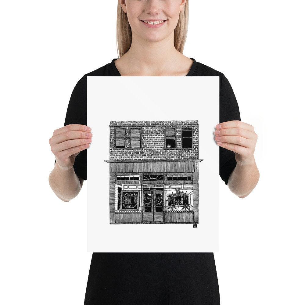 BellavanceInk: Limited Print Pen & Ink Sketch of The Old Metropolitan Hall On The Charlottesville Downtown Mall - BellavanceInk