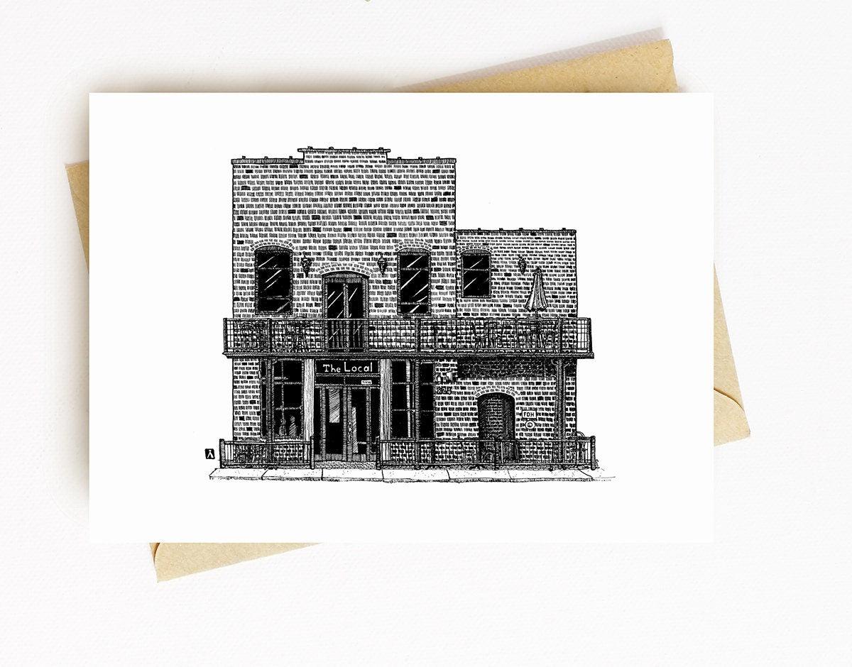 BellavanceInk: Greeting Card With A Pen & Ink Drawing Of The Local Restaurant In Charlottesville 5 x 7 Inches - BellavanceInk