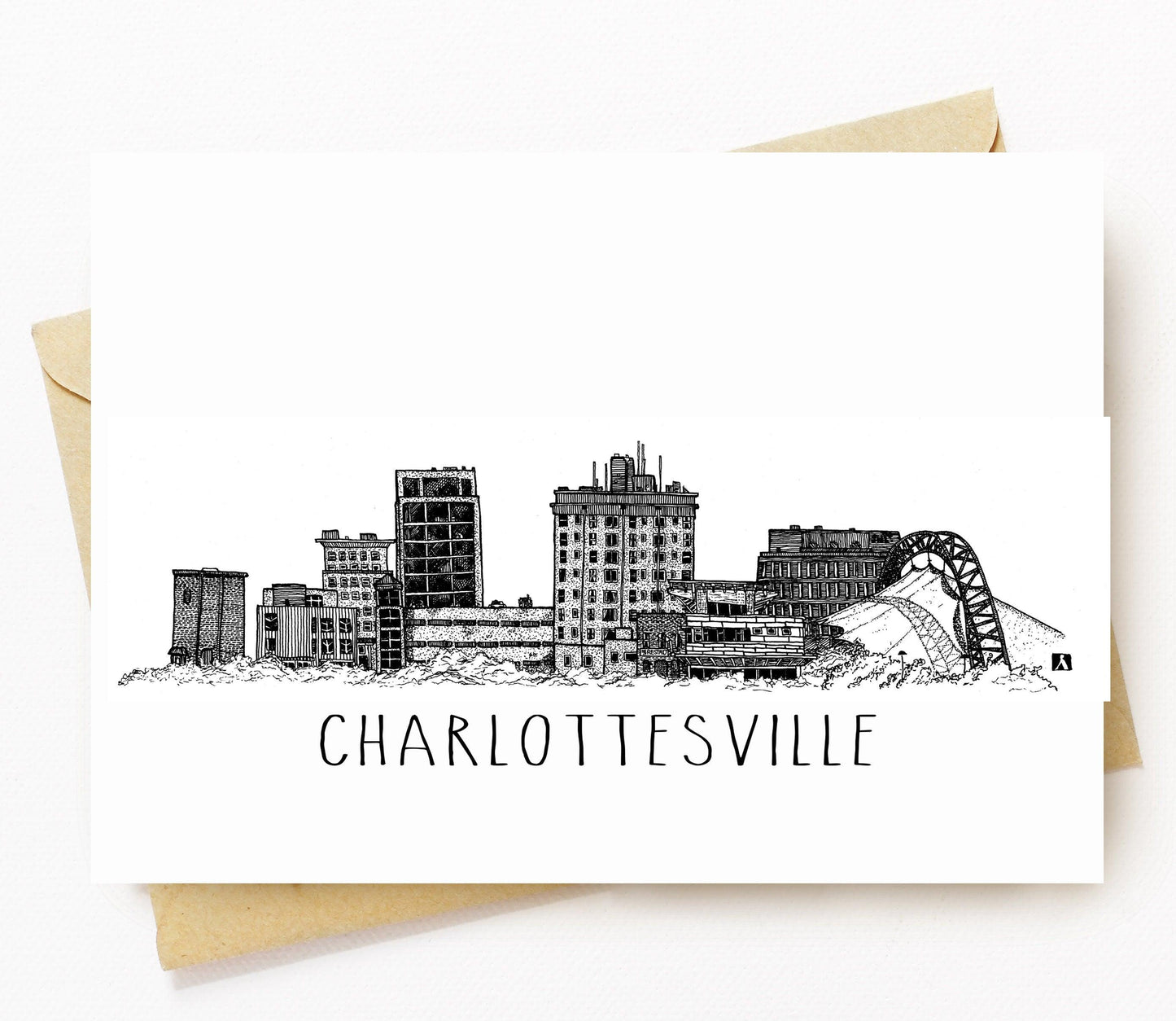 BellavanceInk: Greeting Card With A Pen & Ink Drawing Of The Charlottesville Skyline, Virginia 5 x 7 Inches - BellavanceInk