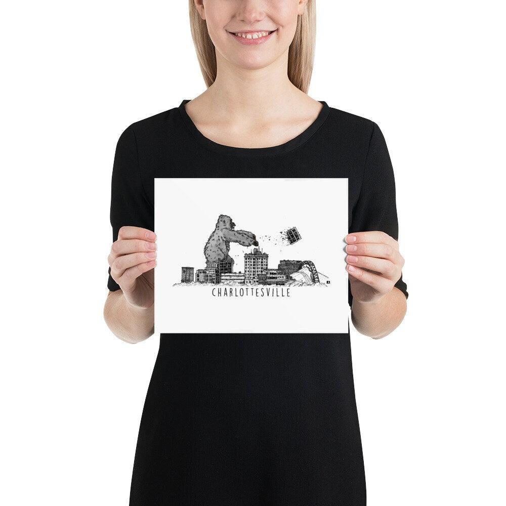 BellavanceInk: Pen And Ink Sketch Print of King Kong Attacking the Abandoned Landmark Hotel in Charlottesville Virginia - BellavanceInk