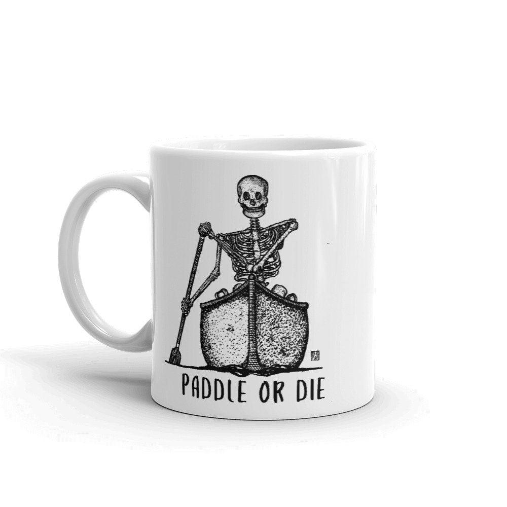 BellavanceInk: Coffee Mug With Pen & Ink Drawing Of Skeleton In A Canoe - BellavanceInk
