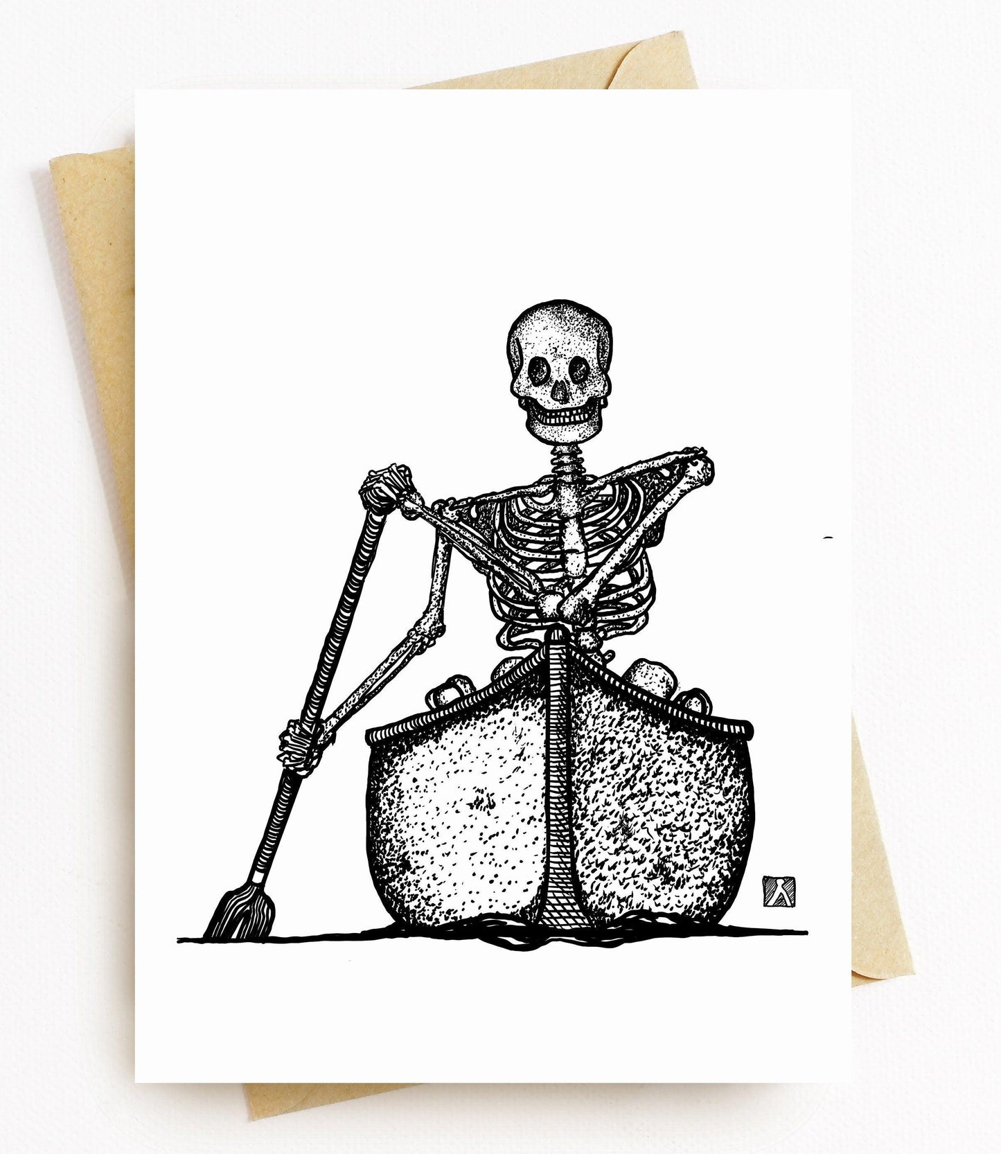 BellavanceInk: Greeting Card With Skeleton Canoeing Down The River Styx 5 x 7 Inches - BellavanceInk