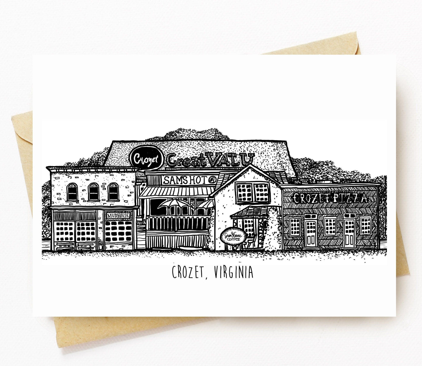 BellavanceInk: Greeting Card Local Shops On The Downtown of Crozet Virginia 5 x 7 Inches - BellavanceInk
