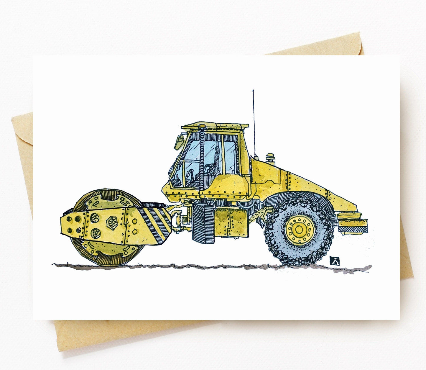 BellavanceInk: Greeting Card With Steam Roller Watercolor Pen & Ink Illustration 5 x 7 Inches - BellavanceInk