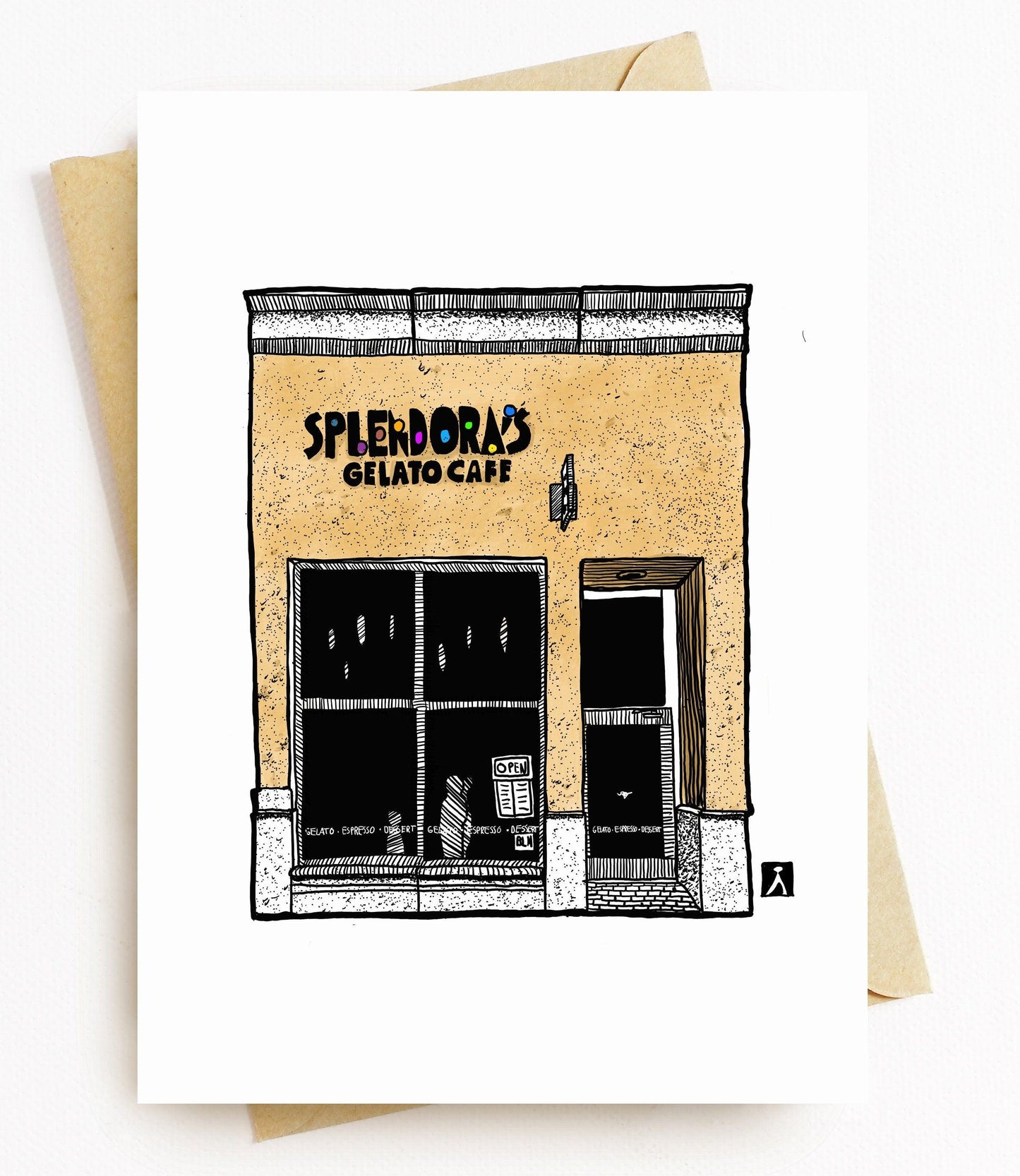 BellavanceInk: Greeting Card With A Pen & Ink Drawing Of Splendora's Gelato Cafe In Charlottesville 5 x 7 Inches - BellavanceInk