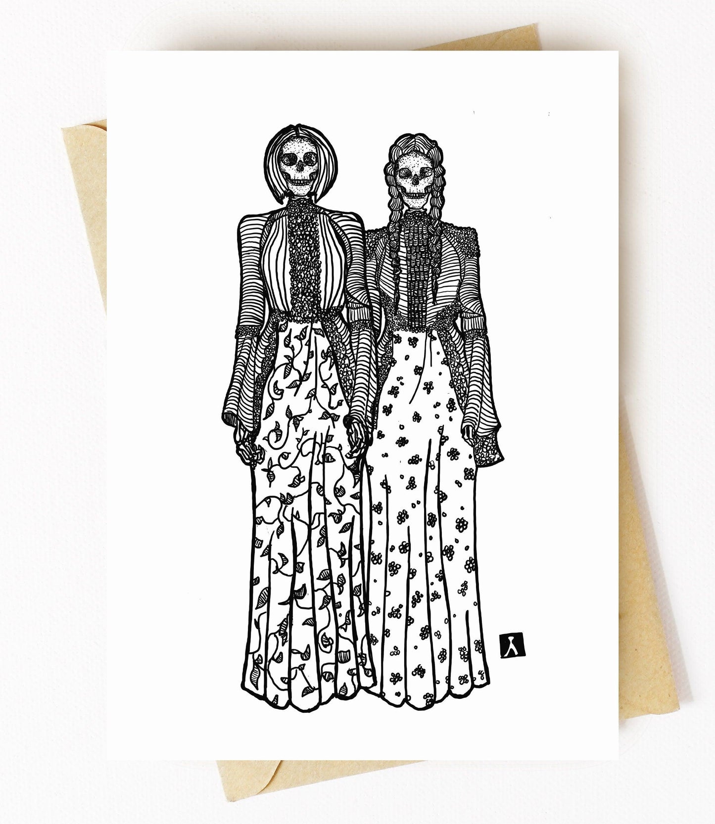 BellavanceInk: Wedding Congratulations Card With Two Skeletons Coffee 5 x 7 Inches - BellavanceInk