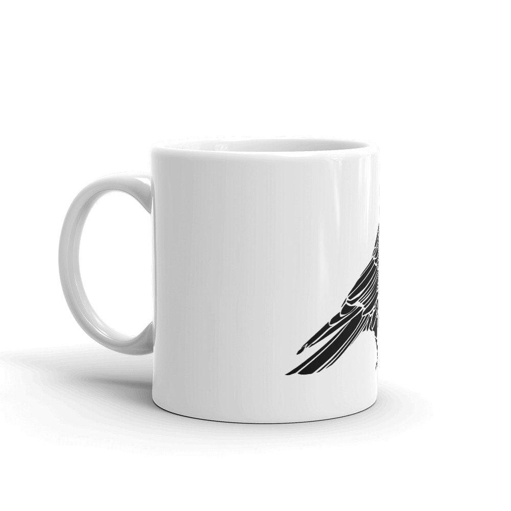 BellavanceInk: Coffee Mug With A Crow Illustration Wood Cut Style Graphic - BellavanceInk