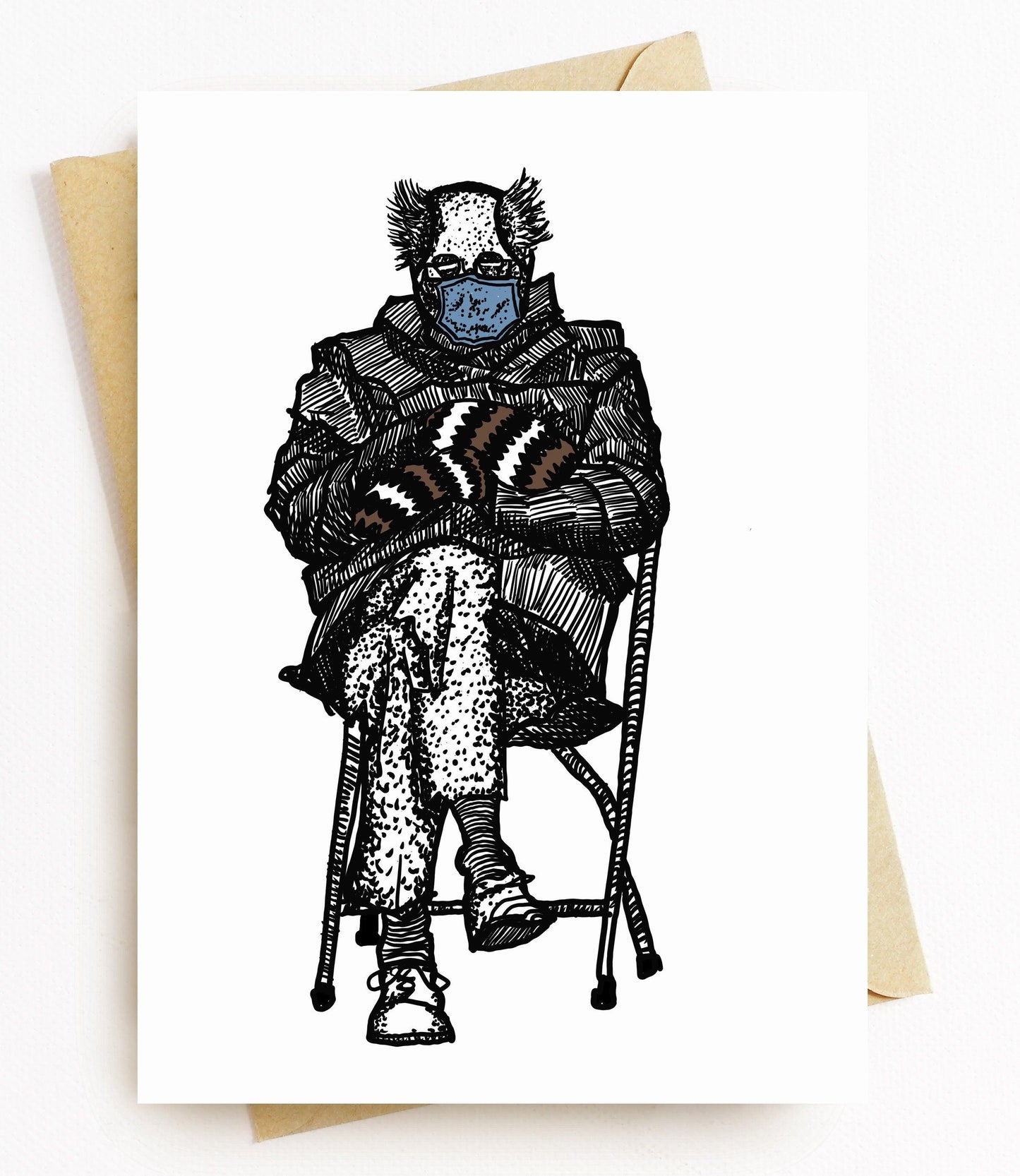 BellavanceInk: Greeting Card With Skeletal Bernie With Warm Mittens 5 x 7 Inches - BellavanceInk