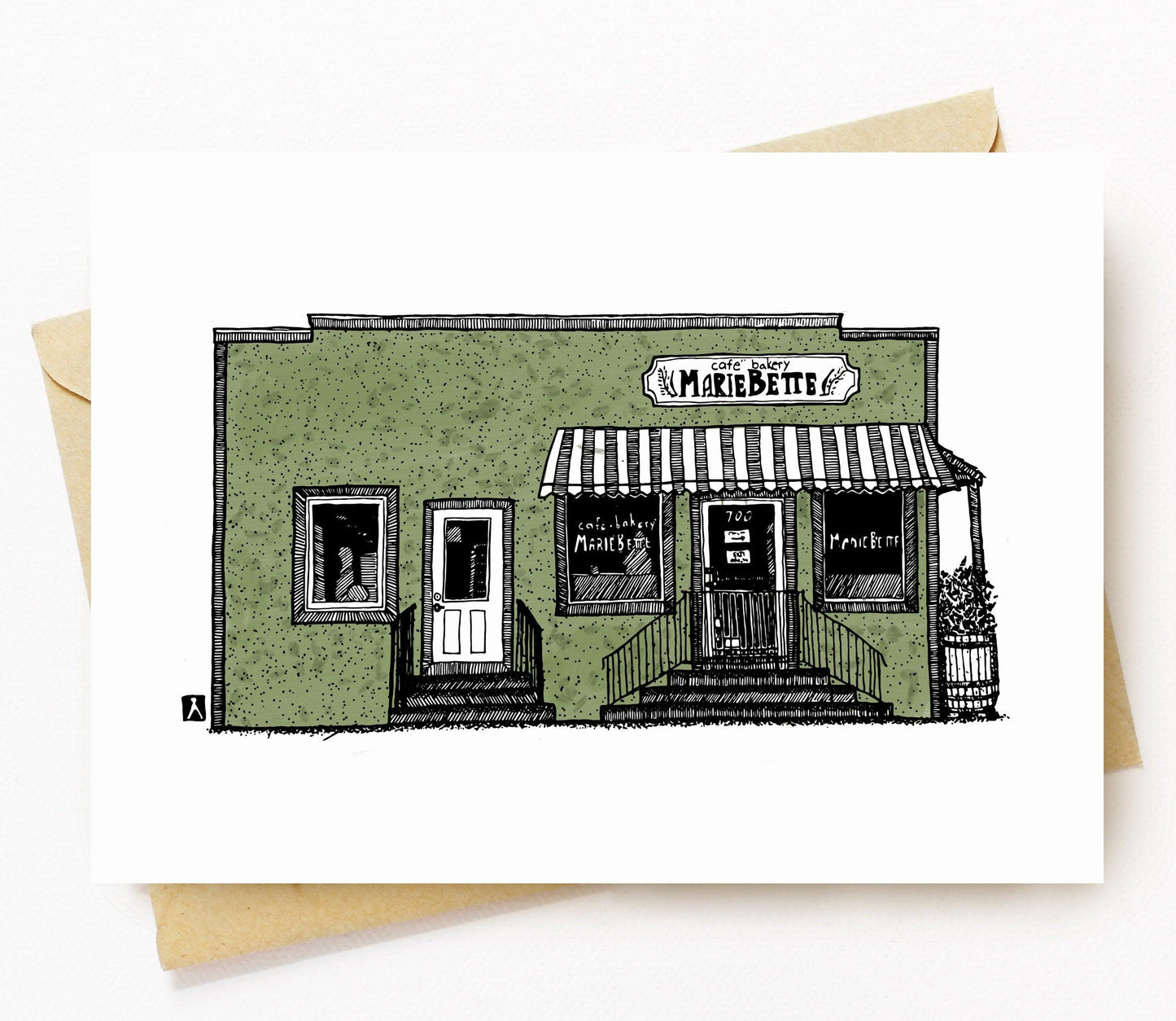 BellavanceInk: Greeting Card With A Pen & Ink Drawing Of MarieBette Bakery in Charlottesville Virginia 5 x 7 Inches - BellavanceInk