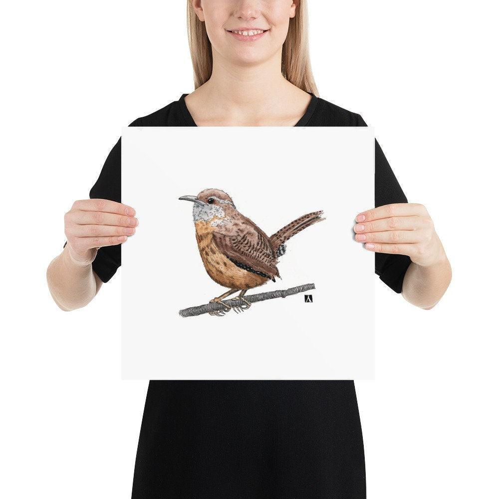 BellavanceInk: Pen & Ink/Watercolor Of A Carolina Wren On A Branch Print - BellavanceInk
