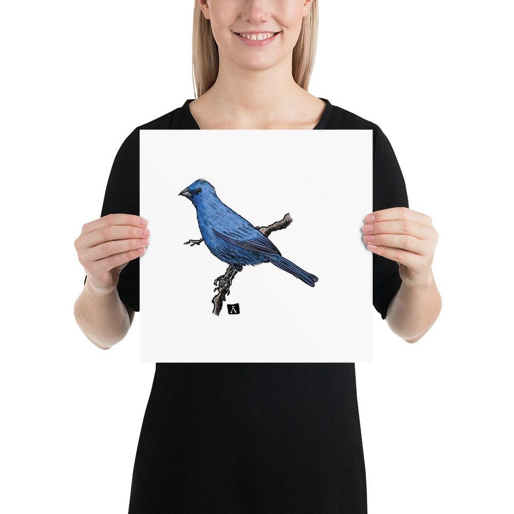 BellavanceInk: Pen & Ink/Watercolor Of An Indigo Bunting Bird On A Branch Print - BellavanceInk