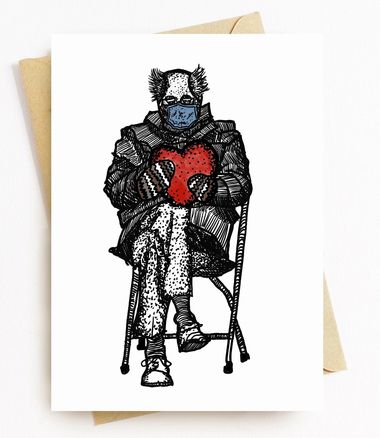 BellavanceInk: Skeletal Bernie Sanders Holding A Heart Valentine's Card Pen & Ink Illustration 5 x 7 Inches - BellavanceInk