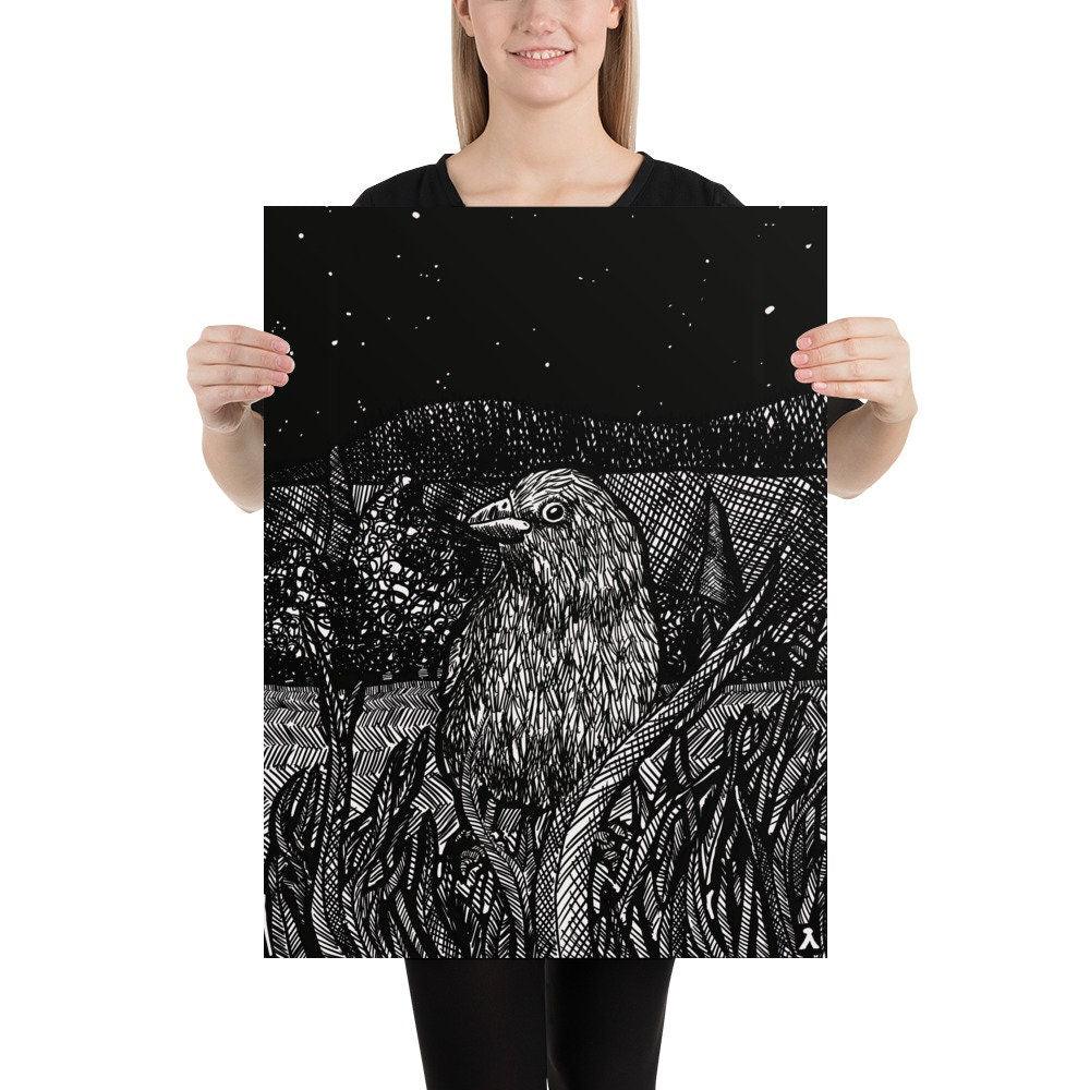 BellavanceInk: Woodcut Style Illustration Of An Indigo Bunting In A Meadow - BellavanceInk