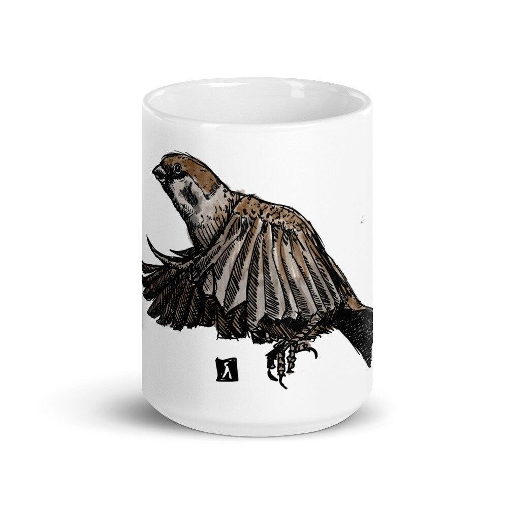 BellavanceInk: Coffee Mug With A New World Sparrow Pen & Ink Watercolor Illustration - BellavanceInk