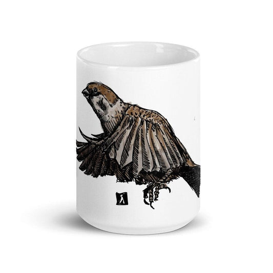 BellavanceInk: Coffee Mug With A New World Sparrow Pen & Ink Watercolor Illustration - BellavanceInk