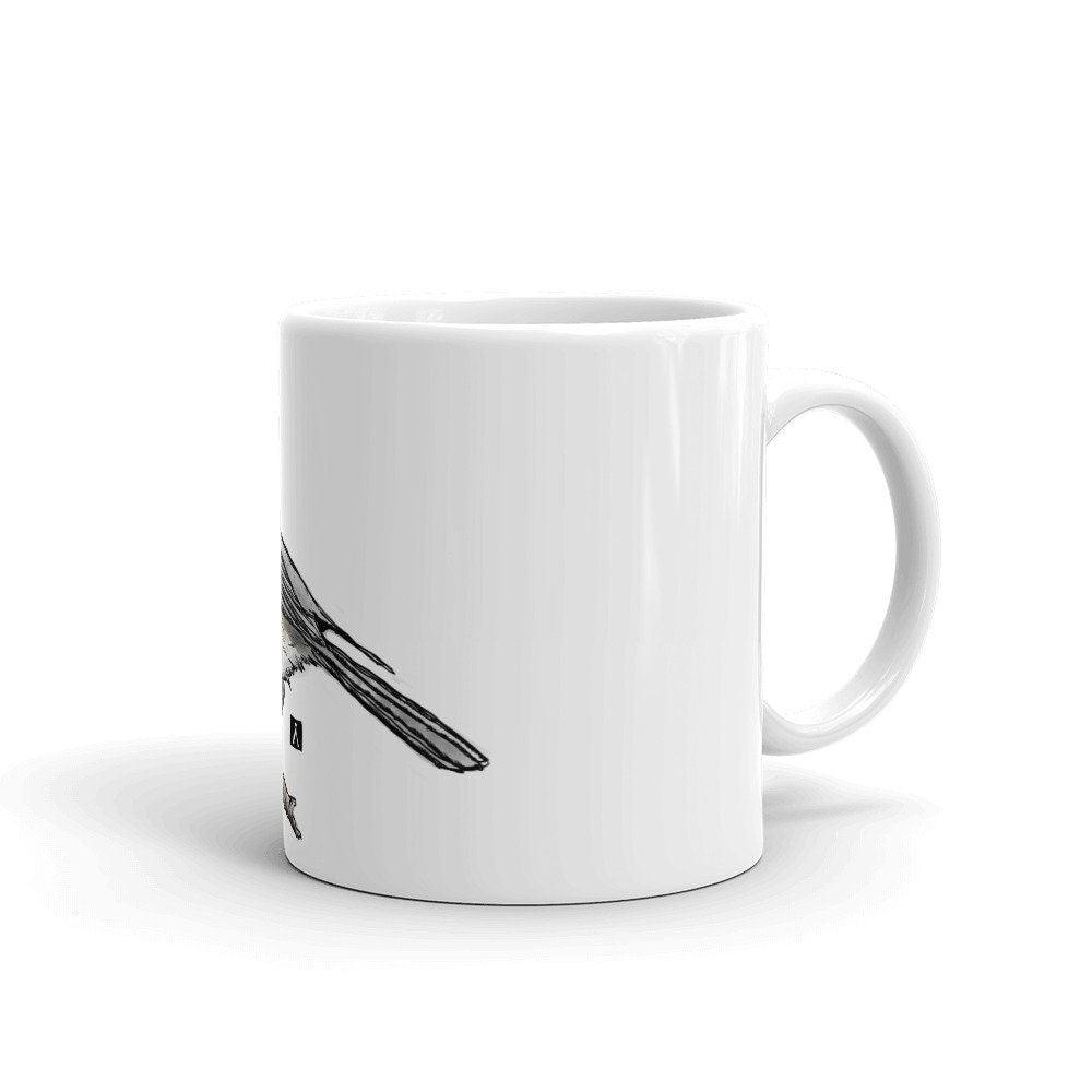 BellavanceInk: Coffee Mug With Tufted Titmouse On A Tree Branch Pen & Ink Watercolor Illustration - BellavanceInk