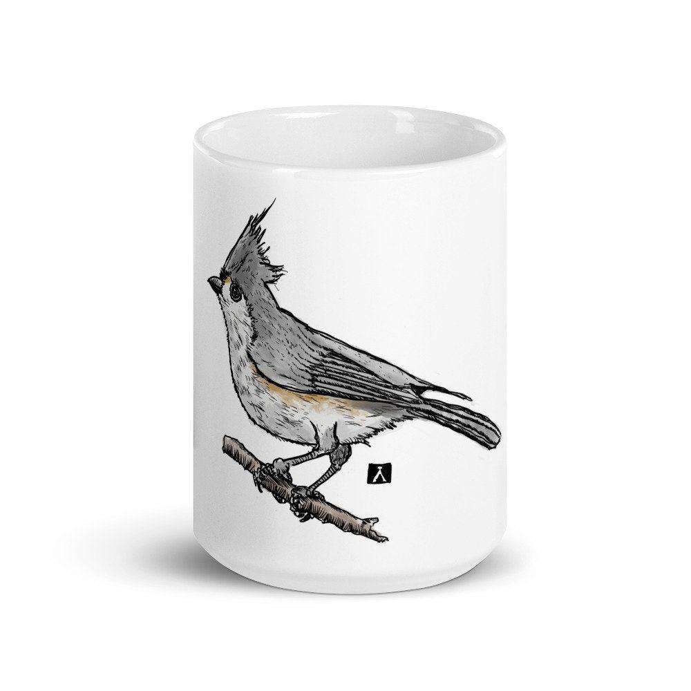 BellavanceInk: Coffee Mug With Tufted Titmouse On A Tree Branch Pen & Ink Watercolor Illustration - BellavanceInk