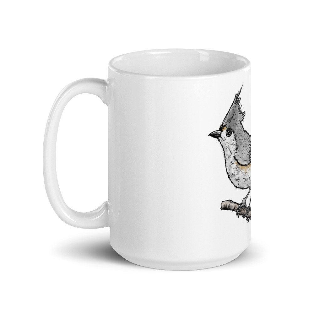 BellavanceInk: Coffee Mug With Tufted Titmouse On A Tree Branch Pen & Ink Watercolor Illustration - BellavanceInk