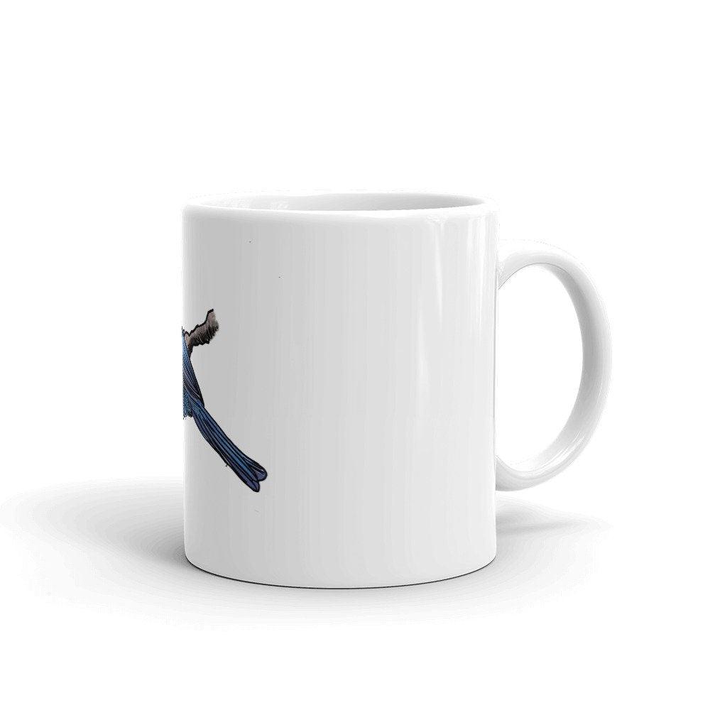 BellavanceInk: Coffee Mug With An Indigo Bunting On A Tree Branch Pen & Ink Watercolor Illustration - BellavanceInk