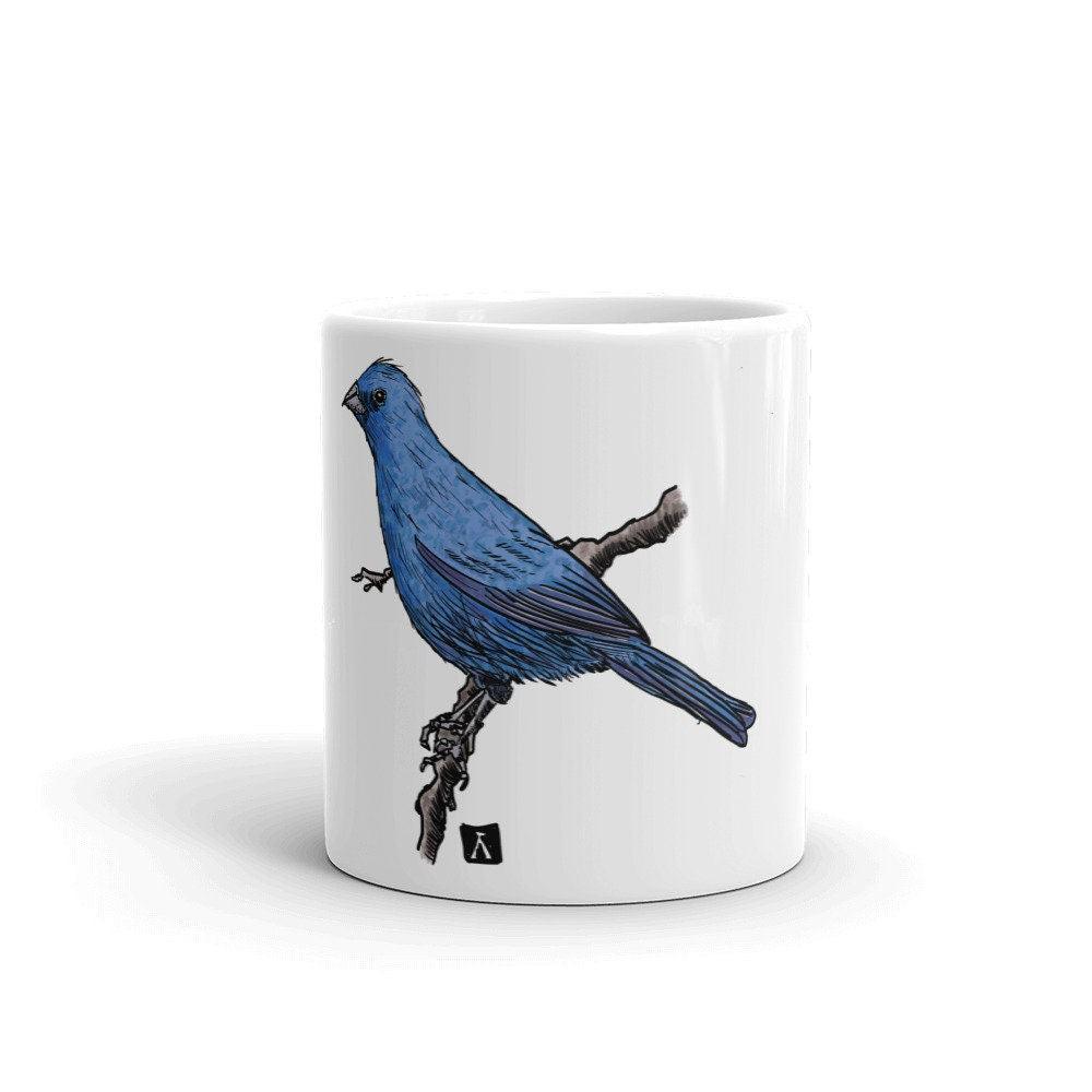 BellavanceInk: Coffee Mug With An Indigo Bunting On A Tree Branch Pen & Ink Watercolor Illustration - BellavanceInk