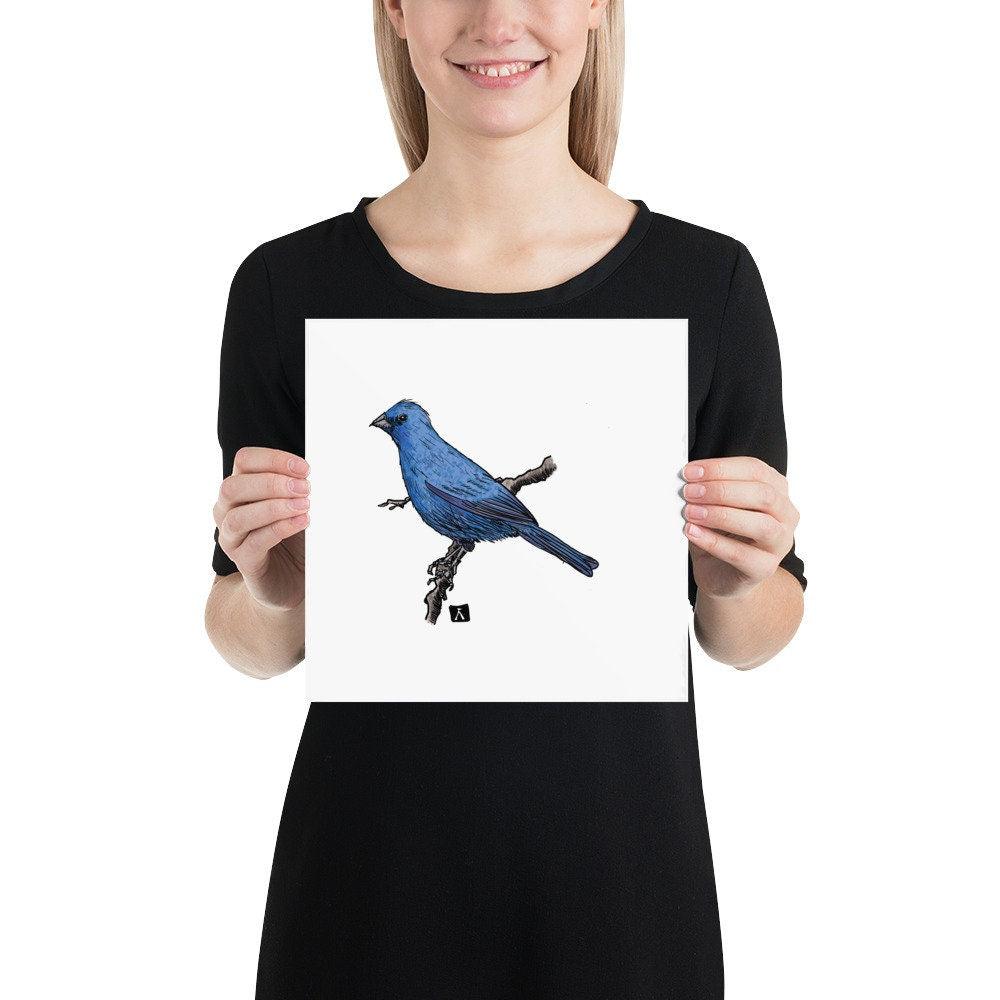 BellavanceInk: Pen & Ink/Watercolor Of An Indigo Bunting Bird On A Branch Print - BellavanceInk