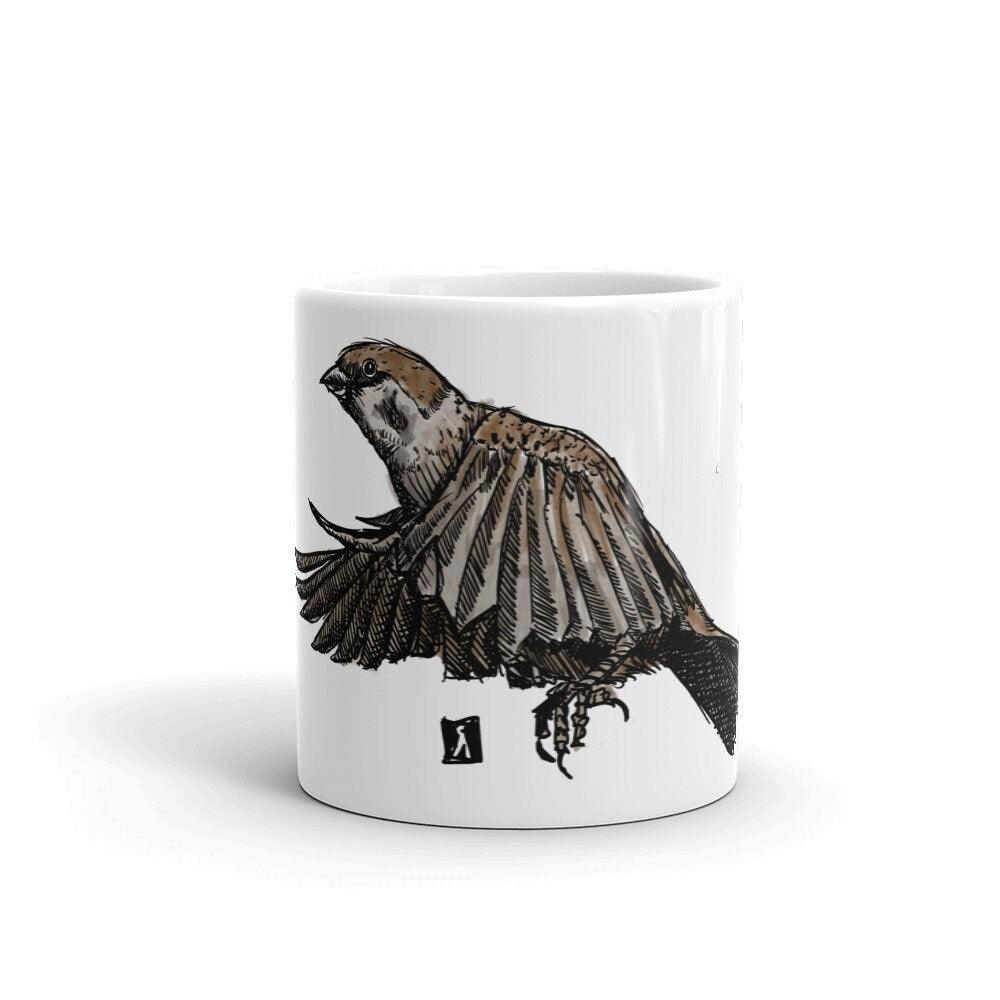 BellavanceInk: Coffee Mug With A New World Sparrow Pen & Ink Watercolor Illustration - BellavanceInk