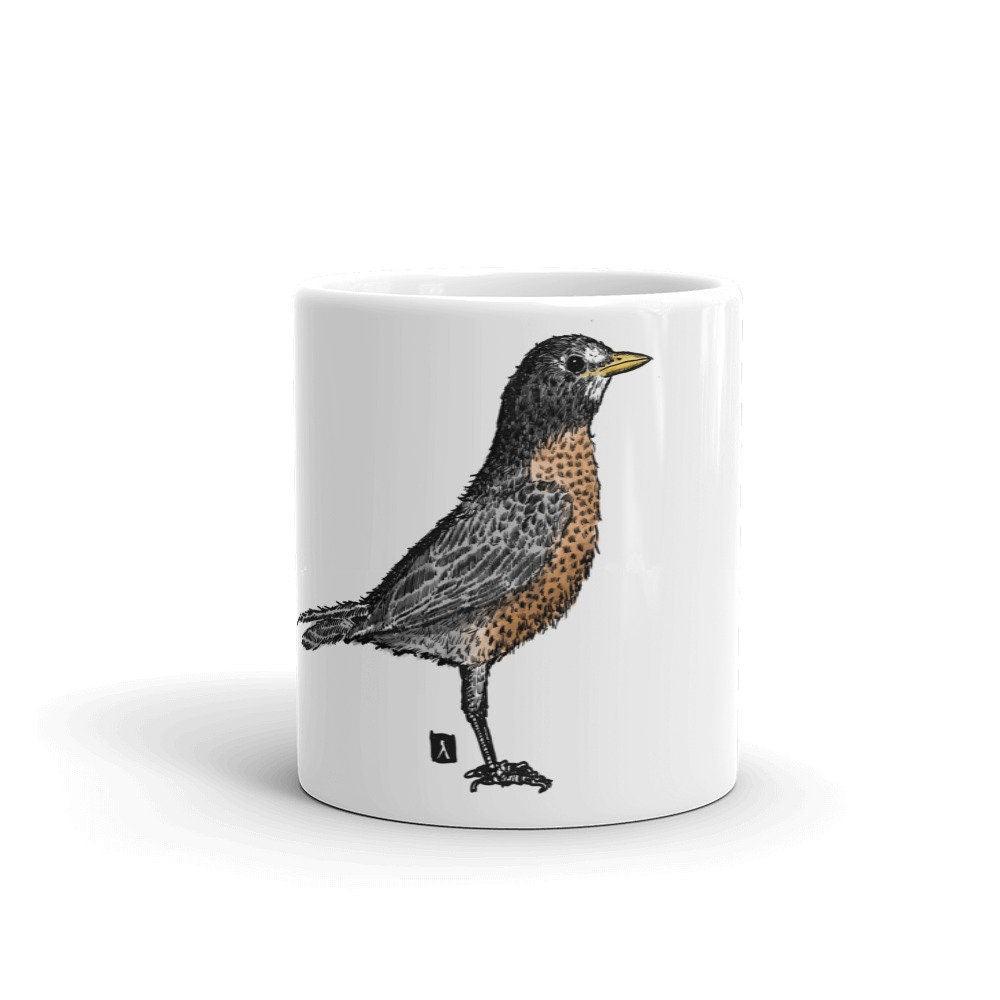 BellavanceInk: Coffee Mug With An American Robin Pen And Ink/Watercolor Illustration - BellavanceInk