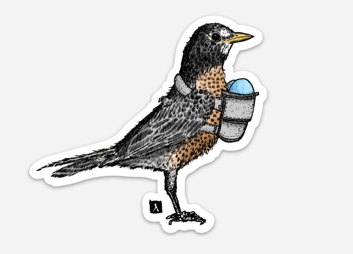 American Robin & Her Blue Robin Eggs Vinyl Sticker Illustration - BellavanceInk