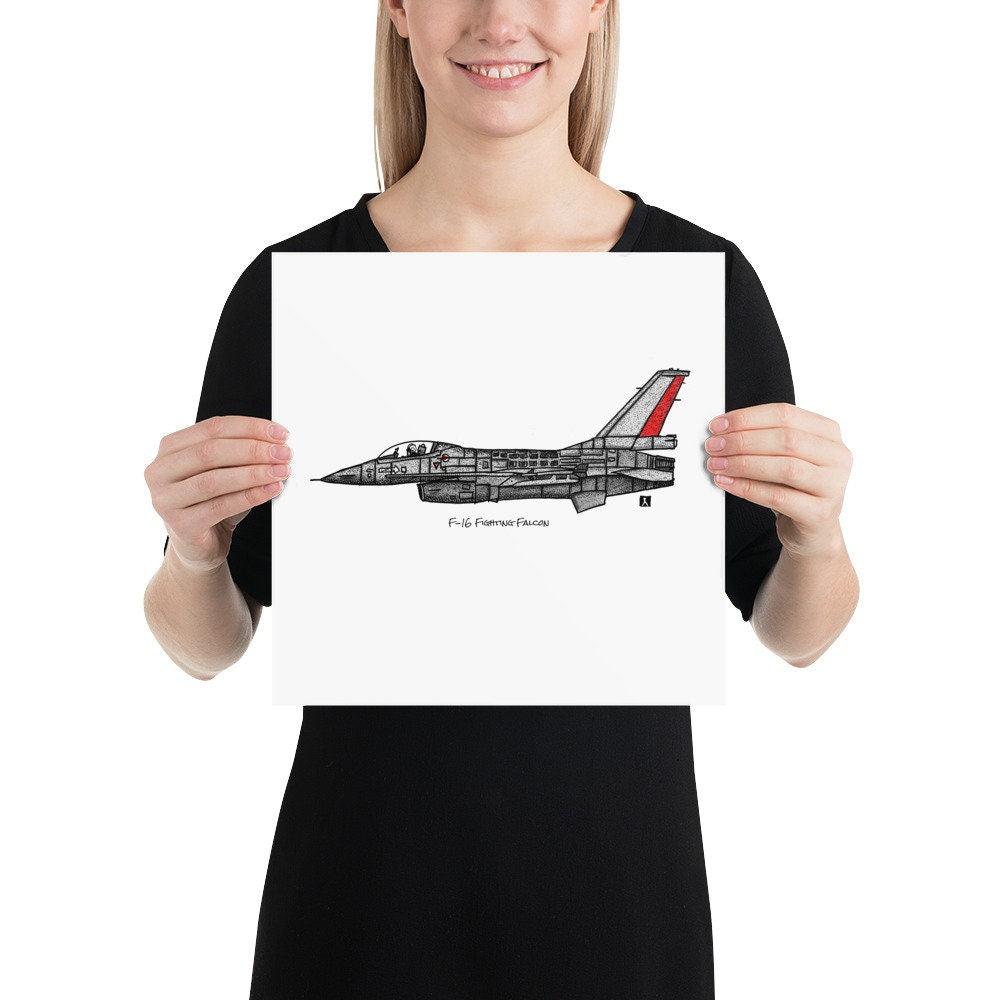 BellavanceInk: Pen & Ink Drawing/Watercolor of a F16 Fighting Falcon Jet - BellavanceInk