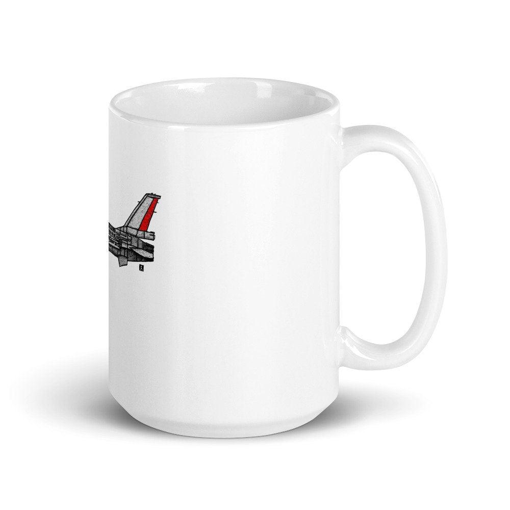 BellavanceInk: Coffee Mug With A Vintage F16 Fighting Falcon Jet Pen & Ink Sketch With Watercolor - BellavanceInk