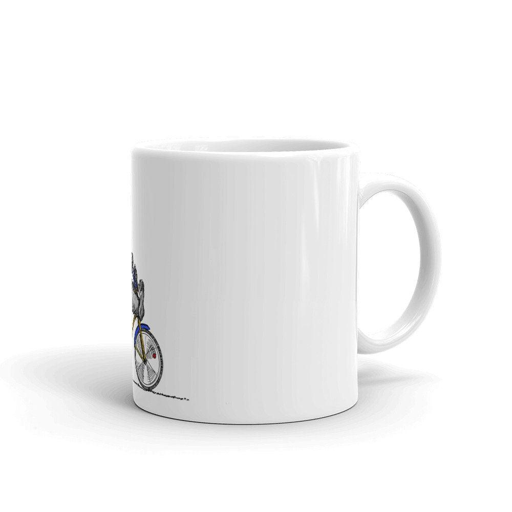 BellavanceInk: White Coffee Mug With A Gorilla Riding Down A Hill On Their Banana Seat Bike - BellavanceInk