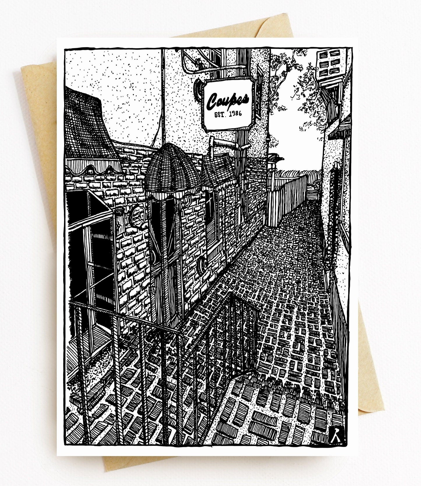 BellavanceInk: Greeting Card With A Pen & Ink Drawing Of Coupe's Bar On Elliewood In Charlottesville 5 x 7 Inches - BellavanceInk